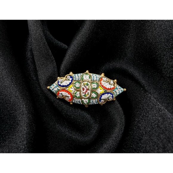 Rare Find Vintage 1940s Italian Signed Micro Mosaic Brooch - Picture 2 of 5